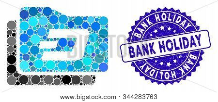 Mosaic Dash Purse Icon And Corroded Stamp Seal With Bank Holiday Phrase. Mosaic Vector Is Designed W