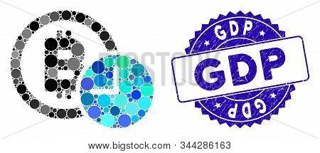 Mosaic Bitcoin Credit Clock Icon And Rubber Stamp Seal With Gdp Caption. Mosaic Vector Is Created Wi