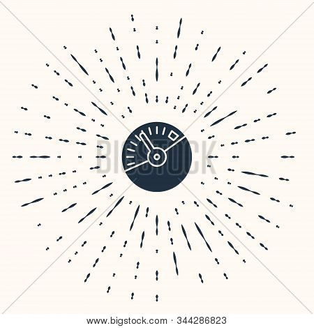 Grey Speedometer Icon Isolated On Beige Background. Abstract Circle Random Dots. Vector Illustration