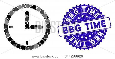 Mosaic Time Icon And Rubber Stamp Seal With Bbg Time Phrase. Mosaic Vector Is Composed With Time Pic