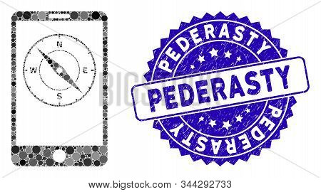 Mosaic Mobile Compass Icon And Grunge Stamp Seal With Pederasty Caption. Mosaic Vector Is Formed Wit