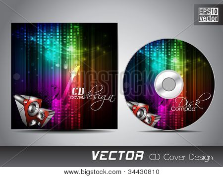 CD cover design met muzikale achtergrond en luidsprekers. EPS 10.