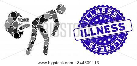 Mosaic Fart Gases Icon And Grunge Stamp Seal With Illness Text. Mosaic Vector Is Composed With Fart 