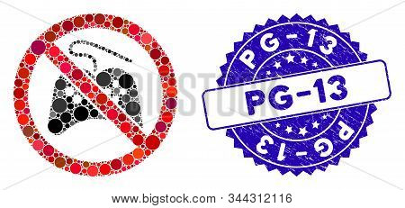 Mosaic No Gamepad Icon And Rubber Stamp Watermark With Pg-13 Phrase. Mosaic Vector Is Created With N