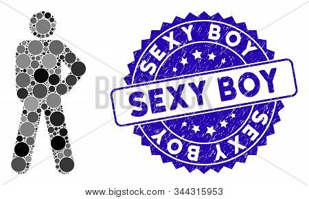 Mosaic Audacity Pose Icon And Rubber Stamp Seal With Sexy Boy Caption. Mosaic Vector Is Designed Wit