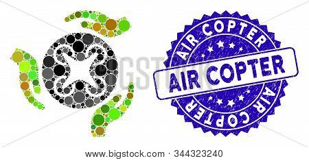 Mosaic Air Copter Care Hands Icon And Rubber Stamp Watermark With Air Copter Phrase. Mosaic Vector I