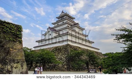 Aizu-wakamatsu Castle, Aka Tsuruga Castle. A Concrete Replica Of A Traditional Japanese Castle, At T