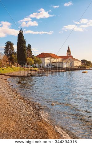 Beautiful Mediterranean Landscape On Sunny Winter Day. Montenegro, Adriatic Sea, Bay Of Kotor, Tivat