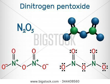 Dinitrogen Pentoxide , N2o5 Molecule. Structural Chemical Formula And Molecule Model
