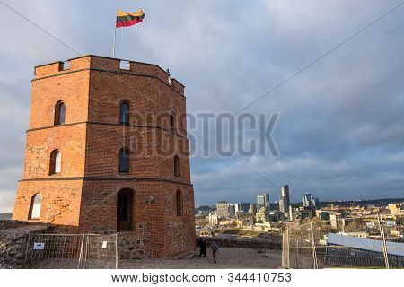 Vilnius, Lithuania - December 16, 2019: Gediminas Castle Tower, The Western Tower Of The Upper Vilna
