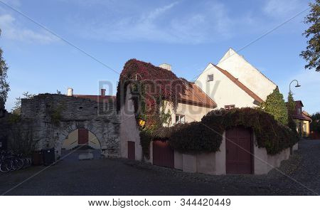 Visby, Sweden On October 11. Street View Of Buildings During The Autumn On October 11, 2019 In Visby