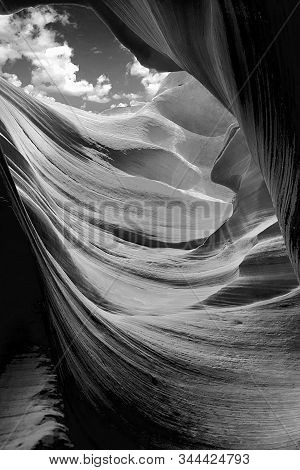 Antelope Canyon In The Navajo Reservation Near Page, Arizona, Usa In The Style Black And White