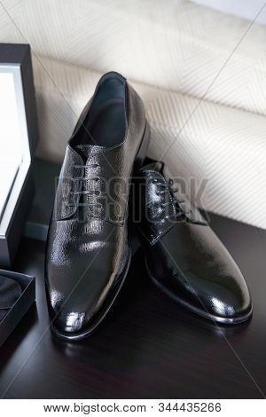 Groom Wedding Set With Shoes Wristwatch Bow Tie, Close-up