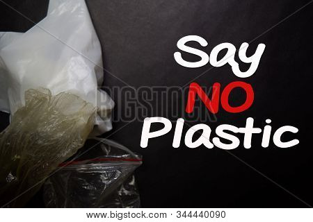 Say No To Plastic Bags - No More Plastic Concept Isolated Black Background