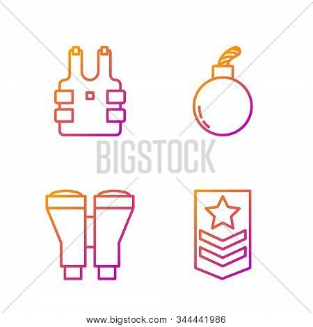 Set Line Chevron , Binoculars , Bulletproof Vest For Protection From Bullets And Bomb Ready To Explo