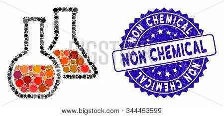 Mosaic Glass Flasks Icon And Grunge Stamp Seal With Non Chemical Caption. Mosaic Vector Is Created F