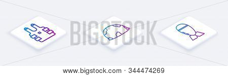 Set Isometric Line Bulletproof Vest For Protection From Bullets , Military Helmet And Aviation Bomb 