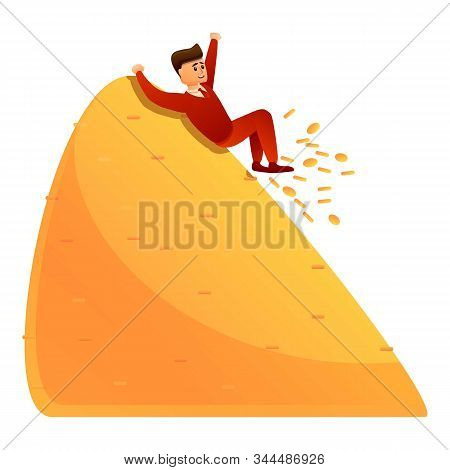 Man On Gold Coins Icon. Cartoon Of Man On Gold Coins Vector Icon For Web Design Isolated On White Ba