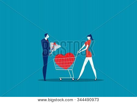 Businessman Carrying Heart Flower For Give Him Girlfriend