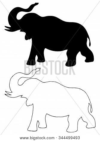 African Elephant Silhouette View .vector Hand-drawn Illustration Isolated On White Background.perfec