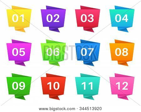 Number Bullet Points. Colourful Steps With Numbers, Pointing Text Bullets Of Simple Shape. Modern In