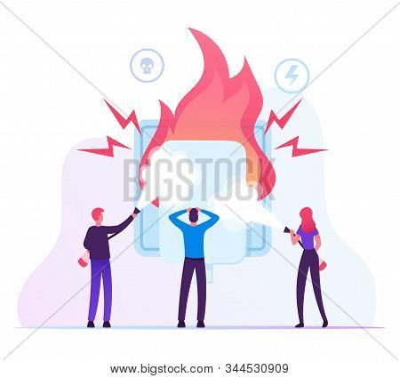 Electrical Safety Concept. People With Extinguishers Put Out Electric Wiring Of Socket On Fire. Plug