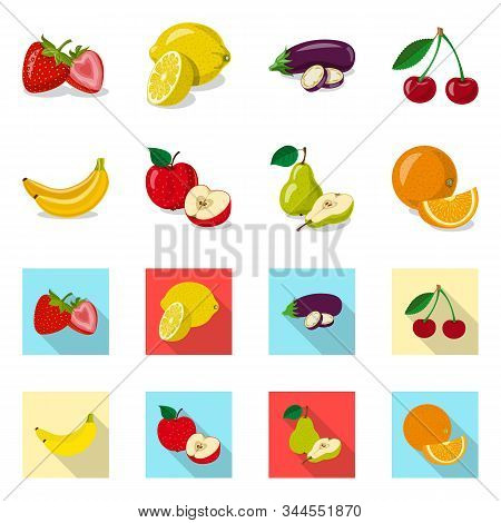 Vector Illustration Of Vegetable And Fruit Sign. Collection Of Vegetable And Vegetarian Vector Icon 