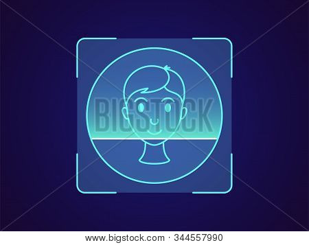 Face Recognition. Biometric Scanning System For Human Head, Holographic Interface Of Person Identifi