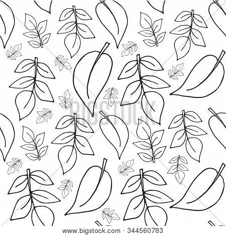 Monochrome Leaves Seamless Pattern Art Design Element Stock Vector Illustration For Web, For Print, 