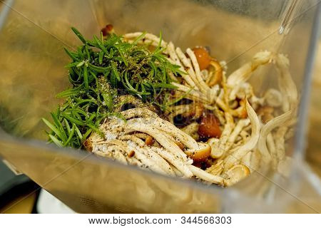 Mushrooms With Seasoning And Herbs In A Cup.
