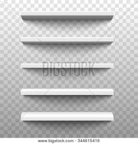 White Shop Product Shelves. Blank Empty Showcase Display, 3d Supermarket Retail Shelves. Bookcase St