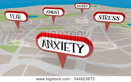 Stress Anxiety Fear Worry Angst Map Pins 3d Illustration