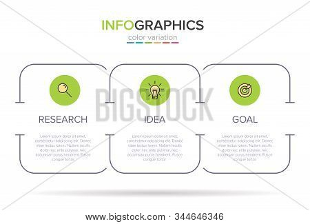 Concept Of Arrow Business Model With 3 Successive Steps. Three Colorful Design Elements. Timeline De
