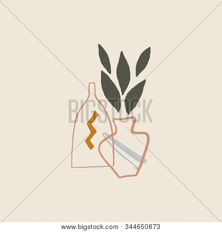 Abstract Shapes Terracotta Vase Poster Vector Modern Neutral Minimalistic Antique Clay Pottery Print