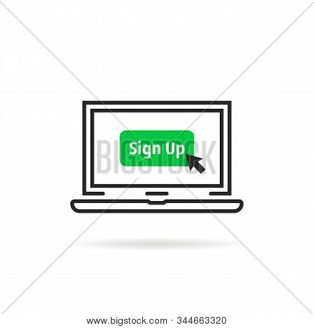 Black Thin Line Laptop With Sign Up Button. Flat Linear Modern Logotype Graphic Art Design Illustrat