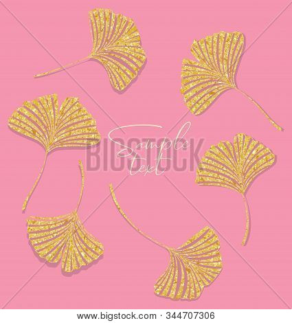 Vector Illustration Of Ginkgo Biloba Leaves. Background With Golden Leaves. Ginkgo Branches For Invi