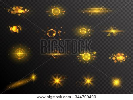 Golden Sparkling Light Trails. Sparkling Glitter Flashes. Shining Particles With Sparkler Tails. Shi
