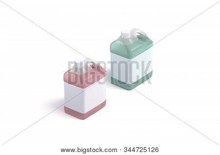 Blank Red And Green Antifreeze Canister With White Label Mockup Set, 3d Rendering. Empty Anti Freeze