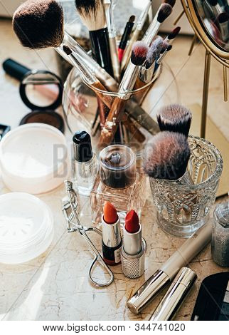 Real Professional Makeup Tools And Acessories, Brushes And Lipsticks