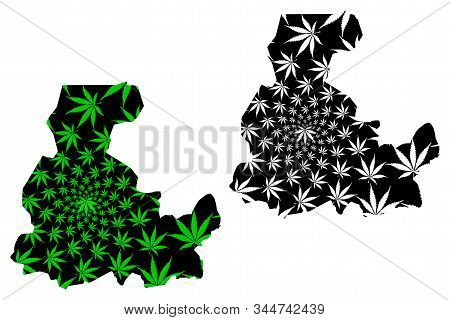 Segou Region (regions Of Mali, Republic Of Mali) Map Is Designed Cannabis Leaf Green And Black, Sego