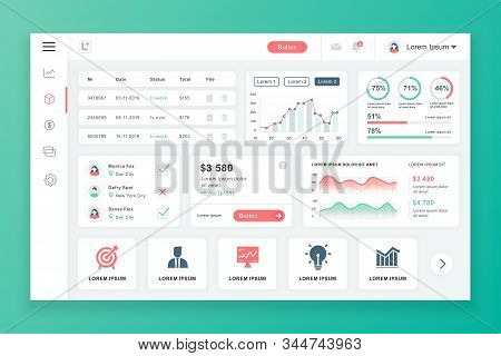 Dashboard Admin Panel Vector Design Template With Infographic Elements, Chart, Diagram, Info Graphic