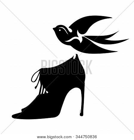 Black Shoes. Emale Shoes. Vector. Print For Womens Clothing.