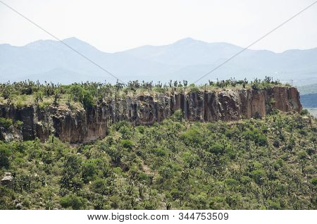View From The Pahñu Archeological Site, In Hidalgo, Mexico; Semi Desert Landscape