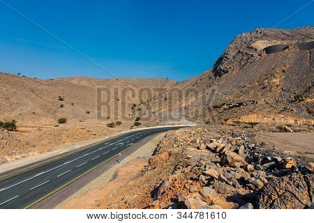 Desert Winding Mountain Road On Jais Mountain In Ras Al Khaimah, Uae