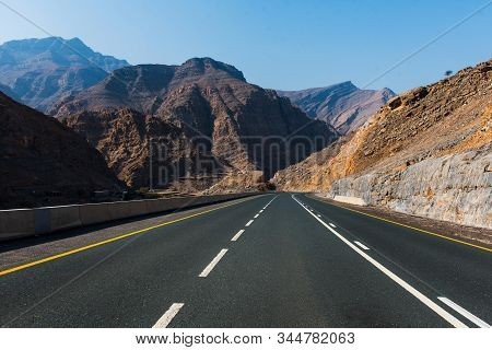 Desert Winding Mountain Road On Jais Mountain In Ras Al Khaimah, Uae