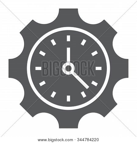 Timemanagement Glyph Icon, Business And Deadline, Cogwheel With Clock Sign, Vector Graphics, A Solid