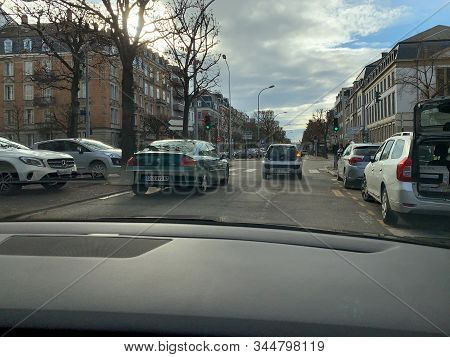 Strasbourg, France - Nov 21 2018: Avenue De La Robertsau Street In Central Strasbourg With French Ca