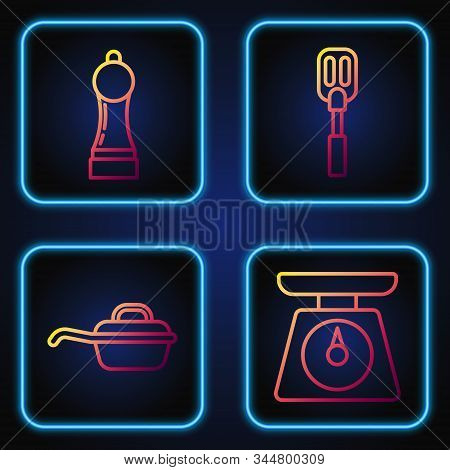 Set Line Scales , Frying Pan , Pepper And Spatula . Gradient Color Icons. Vector