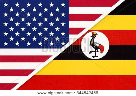 Usa Vs Republic Of Uganda National Flag From Textile. Relationship, Partnership And Economic Between
