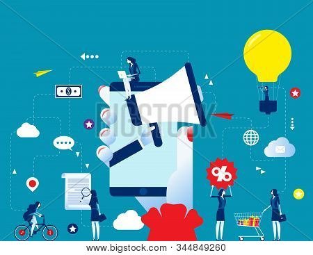 Mobile Advertisign Marketing. Concept Business Vector Illustration, Technology, Online Advertising,